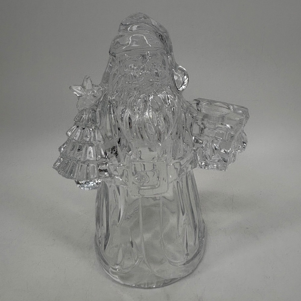 Vintage Clear Pressed Glass Santa Claus Figurine Taper Candle Holder 7 inch